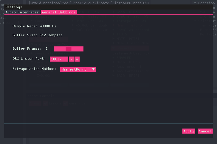 BeRTA Renderer - General Settings menu