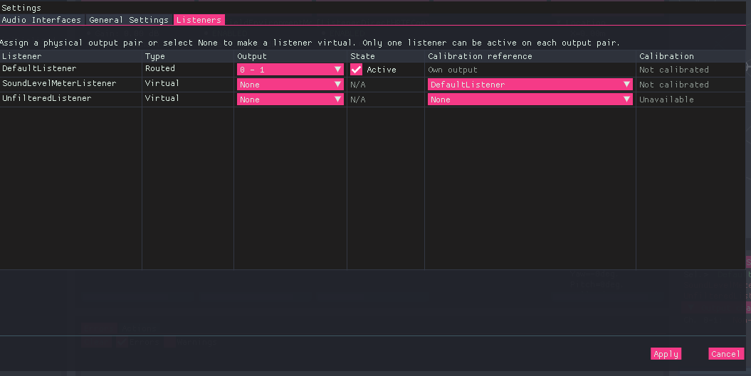 BeRTA Renderer - Listeners menu